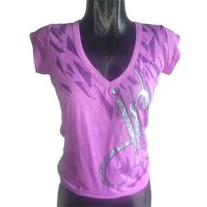 Joshua Perets Purple V-Neck with Open Back Short Sleeve Top M